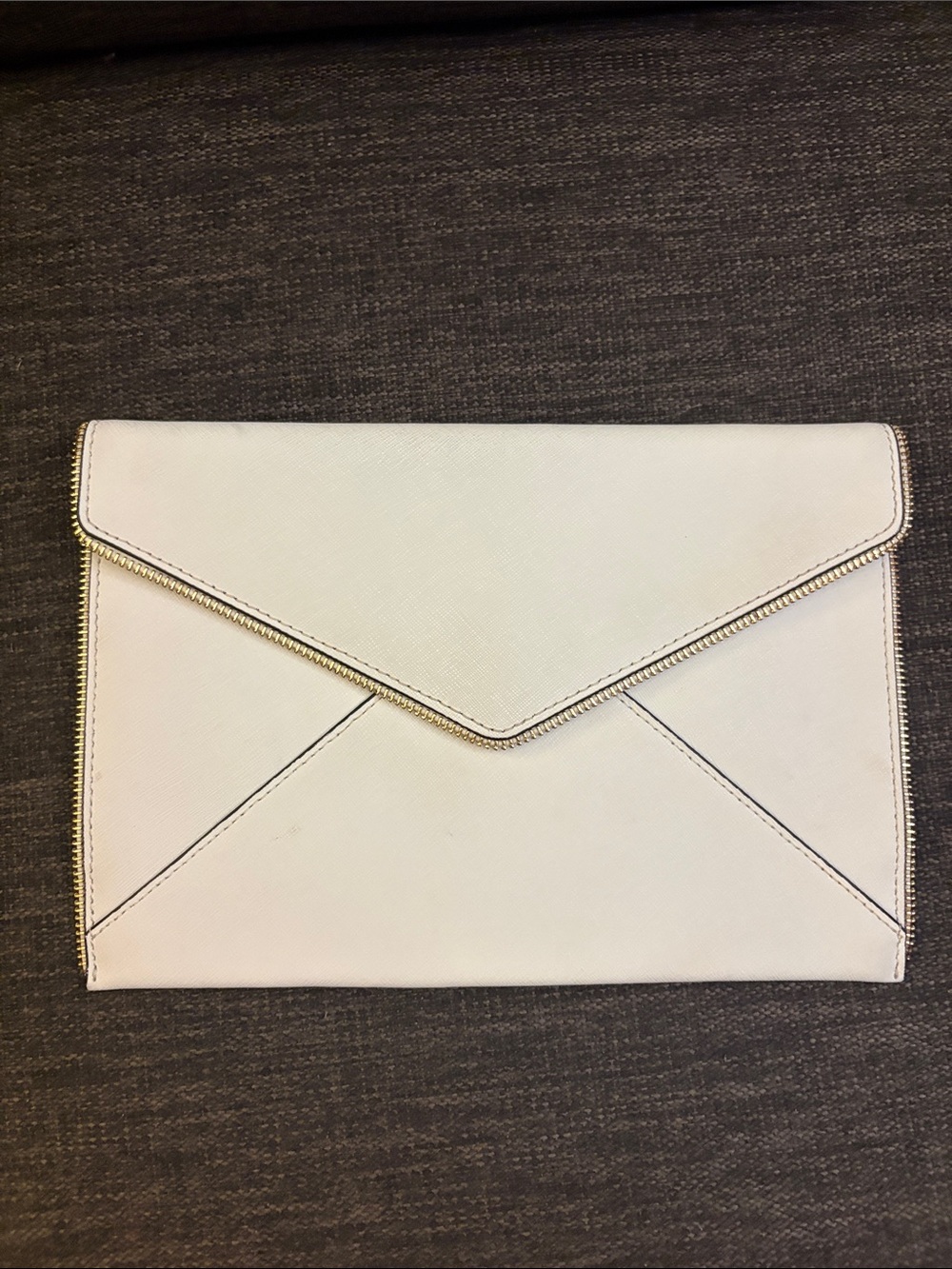 Rebecca Minkoff White Envelope Clutch with Gold Zipper Trim